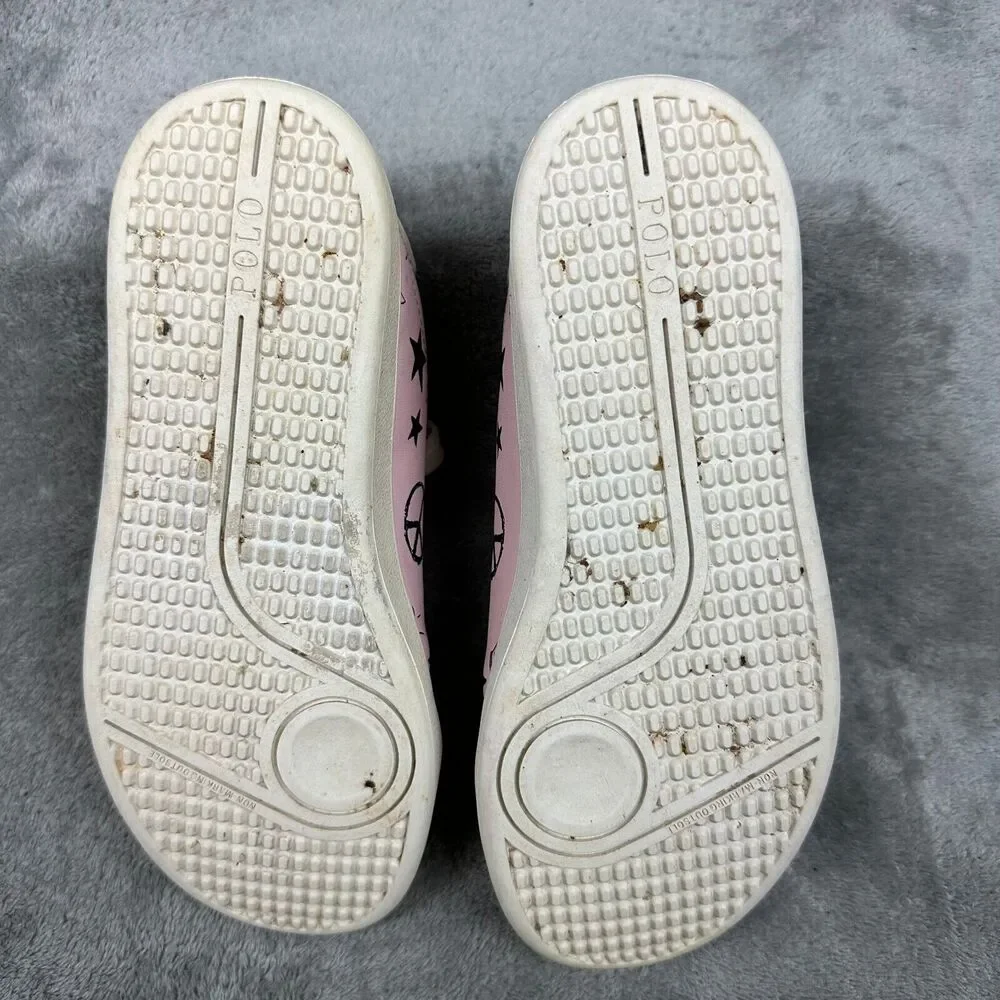Polo Ralph Lauren Kids Pink Graphic Print Leather Sneakers Low Top - Picture 8 of 10
